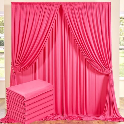 30 ft x 10 ft Wrinkle Free Fuchsia Backdrop Curtain for Parties, 6Panels Polyester Hot Pink Photo Backdrop Drapes for Wedding Birthday Party Baby Shower by Outpain