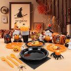 MirthMood 350PCS black and orange Plastic Plates,Black Disposable Plates –Plastic Plates Set Includes 50 Dinner,50 Dessert Plate,50 Cup&50 Napkins, 50 orange Silverware for Parties&Thanksgiving - Image 7