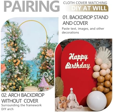 Arch Backdrop Stand and Cover Set, Metal Balloon Arch Backdrop 6ft, Gold Arched Stand Frame for Wedding, Parties,Birthday, Backdrop Decorations (Red,6ft) - Image 6