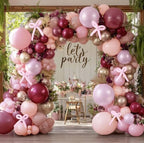 Burgundy Pink Balloon Garland Double Stuffed Pastel Light Pink Gold Balloon Arch Kit With Long Balloons for Birthday Graduation Bridal Wedding Baby Shower Party Decorations by Corvani
