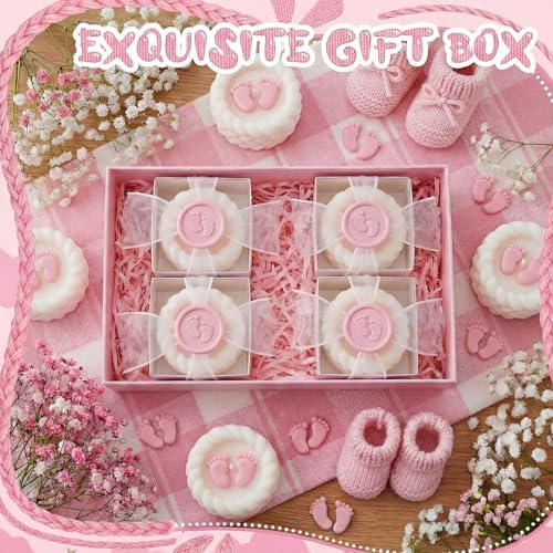 MTLEE 24 Pcs Baby Shower Candle Party Favors for Guests Pink Footprints Scented Candles with Bow Gift Box Ribbon Cute Feet Shaped Return Gifts Keepsakes for Baby Shower Gender Reveal Party Supplies - Image 5
