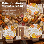 KIRE 150PCS Thanksgiving Plates Dinnerware Pumpkins - Plastic Thanksgiving Plates with Gold Silverware Include 25 for Dinner 25 for Salad 25Forks 25Knives 25Spoons 25Gold Cups - Image 5