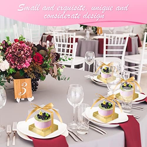 Gerrii 100 Pcs Clear Plastic Individual Cupcake Boxes 3.5" Single Cupcake Containers Transparent Ornament Gift Box with Inserts and Ribbon for Wedding Baby Shower Party Favor(Gold) - Image 4