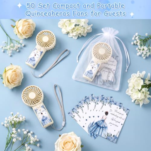 50pcs Blue Quinceanera Mini Handheld Fans for Sweet 15 Birthday Party Favor - Image 5