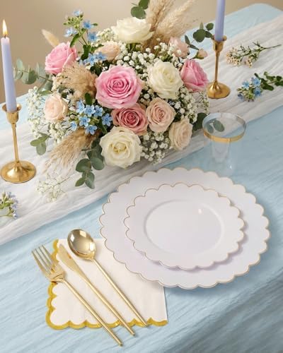 351-Piece White Plastic Plates & Gold Dinnerware Set for 50 Guests - Image 2