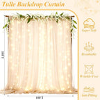 Ledido 10×10ft Beige Tulle Backdrop Curtain with Light(4 Panels 5×10ft) - Image 2