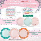 144 Pcs 48 Guests Italian Summer Party Plates and Napkins - Image 2