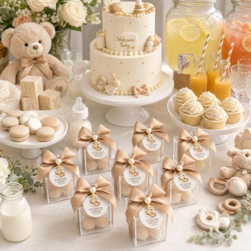 20 Set Fully Assembled Small Bubble Candles Elegant Baby Shower Favors Bulk Set with Decorative Ribbons Thank You Cards for Baby Shower Guest Gifts (20, Brown Bear) - Image 6