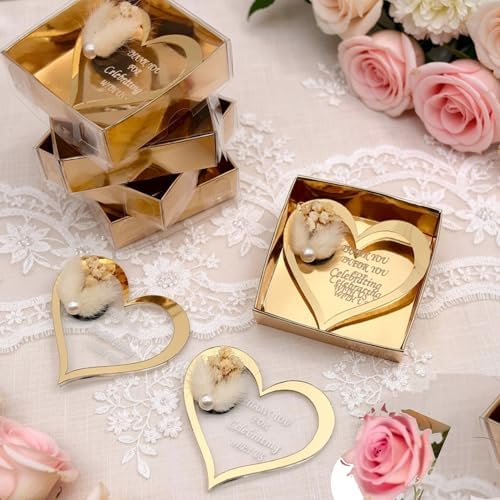 Wedding Favor Guest Bulk Magnet Gold Heart, Sets of Party Favors, Gold Heart Acrylic Bridal Shower Favors, Party Favor for Attendee (Silver Heart Magnet, Set of 50) - Image 2