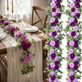 Riceshoot 4 Pcs 26 ft Artificial Eucalyptus Vines Garland with Flowers Faux Floral Greenery Garlands Rose Wreath for Wedding Party Arch Table Decor Backdrop Decorations (Purple) by Zuqqaaoor