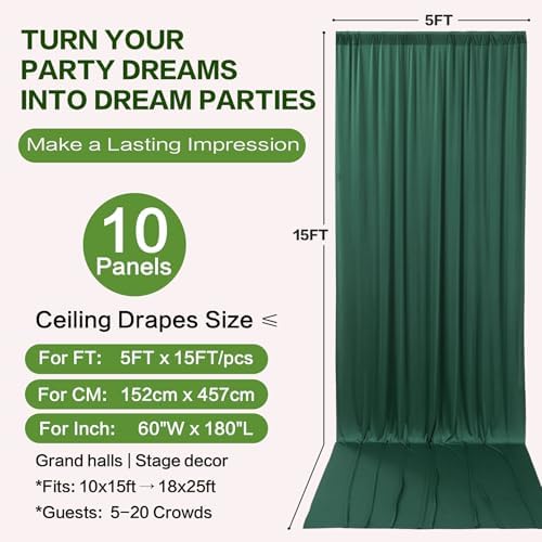 50ft×15ft Forest Green Backdrop Curtain for Wedding Parties - Image 6