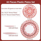 Hioasis Red Plastic Plates, Floral Disposable Plates, 60 Pcs for 30 Guests - Image 4