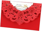 DORIS HOME 50pcs Red Personalized Laser Cut Flora Lace Invitation Cards by DorisHome