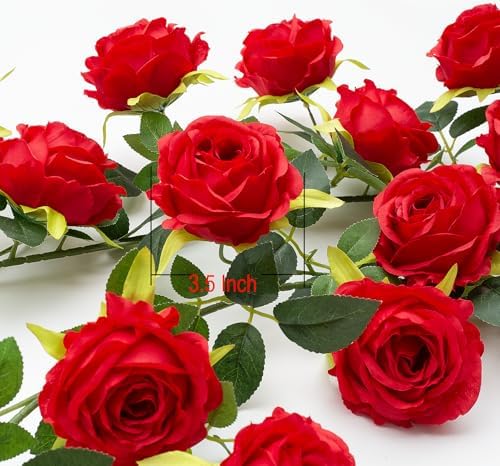 2Pcs 12Ft Bendable Flower Garland Faux Rose Vine for Wedding Decor,Red - Image 2