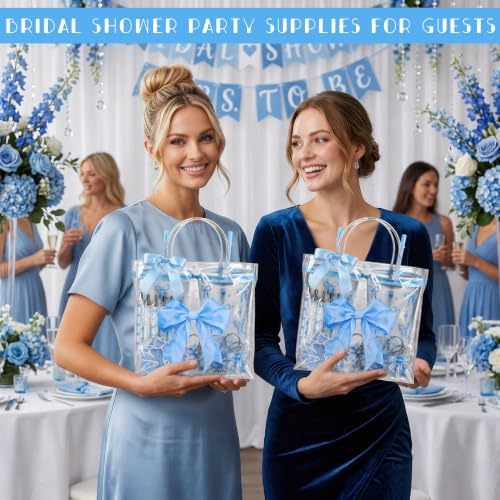 12 Sets Blue Bow Party Favors Includes 24 Oz Tumblers with Lids and Straws Pens Keychains Clear Gift Bags Coquette Aesthetic Gifts Set for Guests Bridal Baby Shower Birthday Party Supplies - Image 6