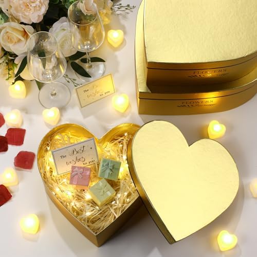 Glenmal 3 Pcs Heart Shaped Gift Boxes with Lids,Gold - Image 3