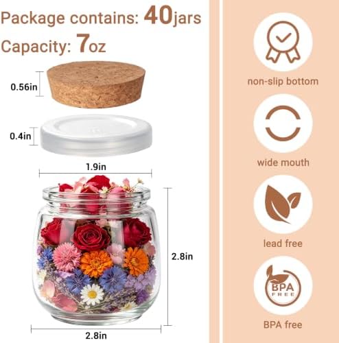 40 Pack 7oz Glass Jars with Cork Lids & PE Lids, Yogurt & Candle Jars - Image 3