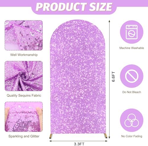 MODFUNS Sequined Lavender Arch Cover 6.6FT Spandex Arch Covers Stretchy Backdrop Wedding Arch Cover Backdrop Fabric Arch with Cover Backdrop for Wedding Ceremony Birthday Party Supplies - Image 2