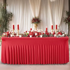 Wish Care 2 Pack Red Spandex Table Clothes for 8 Foot Rectangle Tables, 8FT Wrinkle Free Fitted Tablecloths Ruffles Design Stretch Table Cover for Party, Banquet, Wedding and Events - Image 6