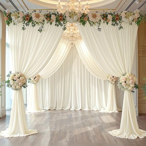 30ft x 10ft Ivory Backdrop Curtain Drapes, Wrinkle-Free Sheer Chiffon Fabric Photo Background Panels for Wedding Arch Party Ceremony Stage Photography Decorations - Image 3