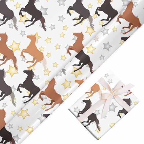 Horse And Star Gift Wrapping Paper Wedding Bridal Baby Showers Gift Wrap Wrapper Paper Wedding Tissue Paper for Couple Family 58"(Horse,2 Rolls) - Image 3