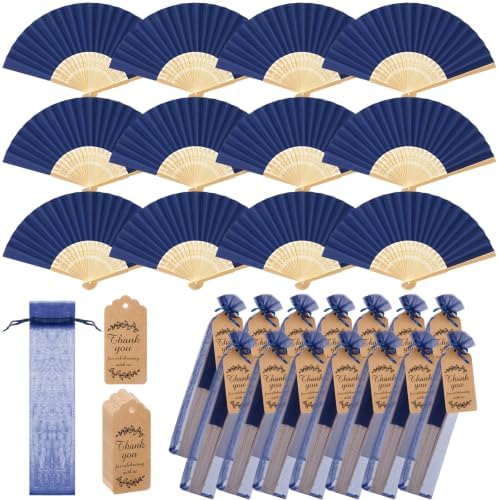 Roowest 50 Pack Paper Folding Fans Bamboo Wedding Favors, Navy Blue by Roowest