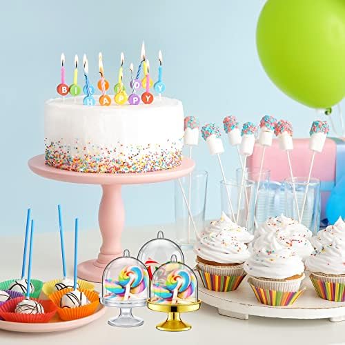 Tessco for you 48 Pcs Plastic Mini Cake Stand with Dome Lid,Gold, Clear - Image 5