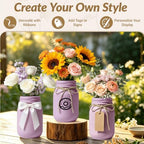 6 PCS 16oz Glass Mason Jars Flower Vases for Centerpieces, Purple - Image 4