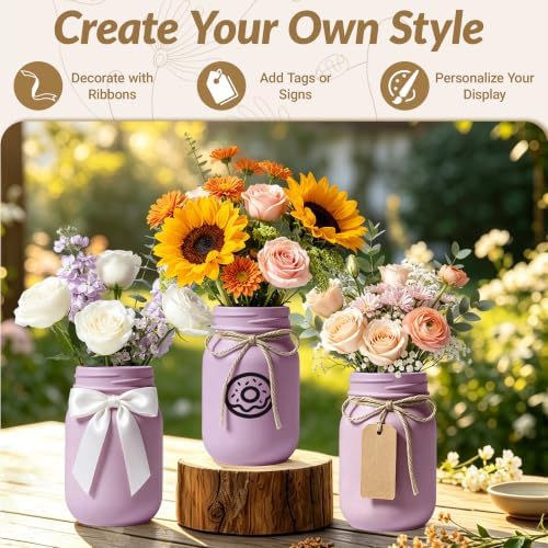 12 PCS 16oz Glass Mason Jars Flower Vases for Centerpieces,Purple - Image 4