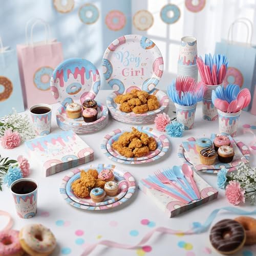 Pickmesh 400 Pcs Donut Themed Gender Reveal Party Supplies Plates Serve 50 - Image 6