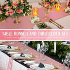 Breling 24 Pack White and Rose Gold Tablecloths and Satin Table Runner Set - Image 5