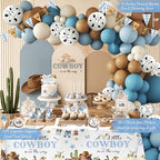 Cowboy Baby Shower Decorations for Boy, A Little Cowboy is on the Way Party Supplies, Western Rodeo Baby Shower Decor, It's a Boy Gender Reveal, Balloon Box Banner Backdrop Stickers Sash Cake Topper - Image 4