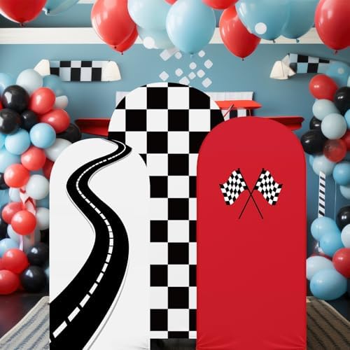 3 Pack Racing Theme Checkered Arch Backdrop Cover Set, Red - Image 5