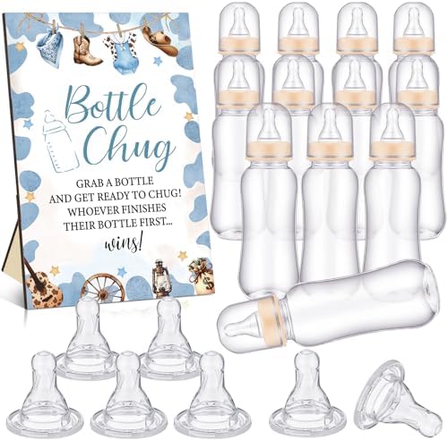 Trelaco 12 Pcs Little Cowboy Baby Shower Games Bottle Chug Wooden Sign Set by TrelaCo