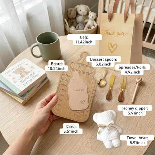 Baby Bottle Shaped Acacia Wood Cheese Board Gift Set - Premium Baby Shower Prizes for Game Winners, Gender Reveal & Bridal Shower Party Favors for Guests Acacia Wood 6 Sets - Image 5