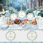 Ceenna 452 Pcs First Communion Party Decoration Boy for 50, Blue Baptism Paper Plate Napkin Cup Tablecloth Cutlery Straw God Bless Disposable Tableware for Christening Religious Baby Shower Supplies - Image 6