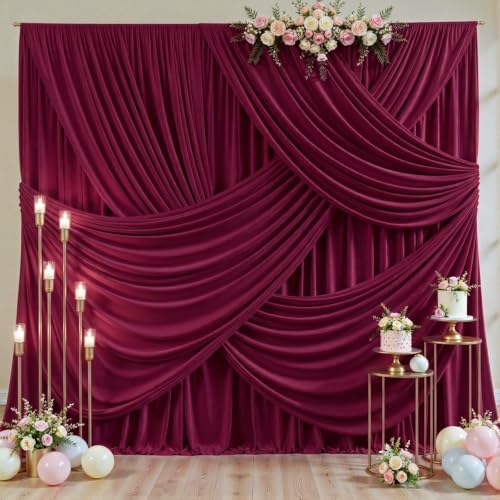 40ft x 10ft Wrinkle Free Burgundy Wedding Backdrop Curtains for Party Bridal Shower Reception Decorations Burgundy Fabric Curtain Backdrops Drapes for Photography Baby Shower Birthday Background - Image 2