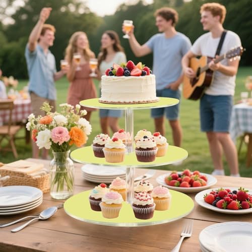 J JOYSAY Bright Yellow Pattern Acrylic Cupcake Stand 3 Tier Dessert Table Display Set Clear Cake Stands for Baby Shower Wedding Party Decorations Easy Assembly Macaron Tower - Image 6