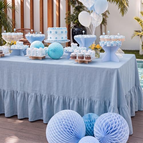 Moukeren 120"x60" Ruffled Tablecloth Table Cover, Blue, Classic - Image 4