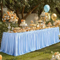 14ft Length Blue Satin Table Skirt Rectangle Tables-Wrinkle Resistant Ruffle Table Skirting Glitter Desk Cover Skirt for Baby Shower Birthday Party Ocean Shark Gender Reveal Cake Table Decorations by Partisky
