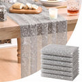 Artoid Mode 6PC Grey Gold Gauze Table Runner 120 Inch 10FT, Glitter Metallic Foil Sheer Dining Wedding Anniversary Holiday Birthday Table Decor for Home Party by ArtoidMode
