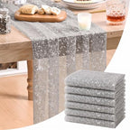 Artoid Mode 6PC Grey Gold Gauze Table Runner 120 Inch 10FT, Glitter Metallic Foil Sheer Dining Wedding Anniversary Holiday Birthday Table Decor for Home Party by ArtoidMode