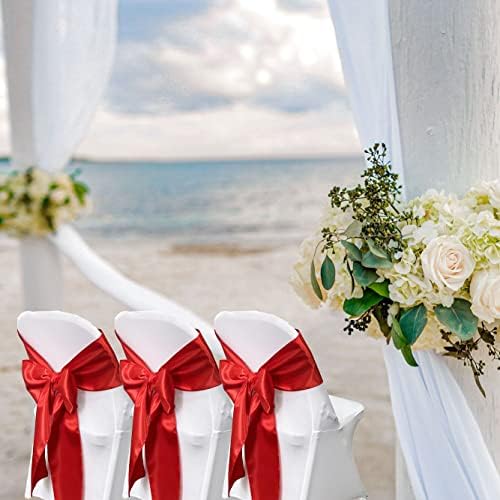 Red Satin Chair Sashes Bows for Chair,7x108inchs,50pcs - Image 4