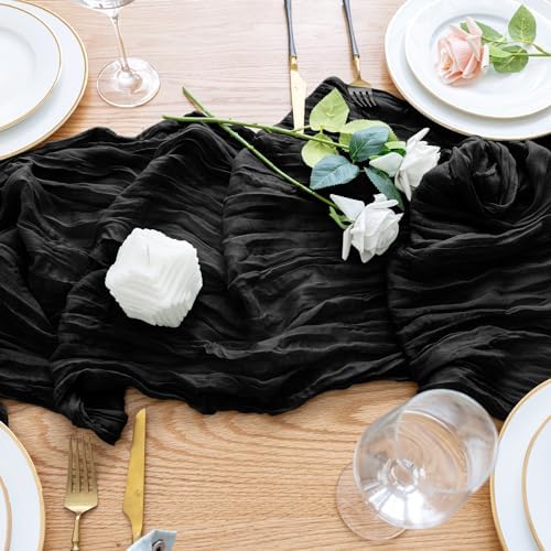 Wokceer Cheesecloth Table Runner Black 10FT Boho Gauze Runner, 12 Pack - Image 5