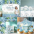 Blue and Sage Green Baby Boy Shower Decorations, All-in-1 Boho Baby Shower Decorations Boy with Balloon Arch Boy Boxes Plates Napkins Cake Toppers Tablecloth Backdrop Banner for Its a Boy Baby Shower - Image 6