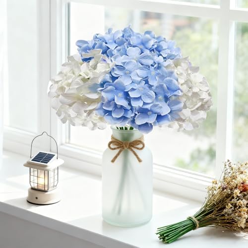 100 Pcs Faux White Blue Hydrangea Artificial Flowers Bulk, Fake Silk Hydrangea Flowers Heads with Stems for Wedding Decorations Garden Party Baby Shower Porch Home Decor Table Centerpieces - Image 4