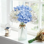 50 Pcs Faux White Blue Hydrangea Artificial Flowers Bulk, Fake Silk Hydrangea Flowers Heads with Stems for Wedding Decorations Garden Party Baby Shower Porch Home Decor Table Centerpieces - Image 2