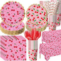 Ceenna 452 Pcs Cherry Party Decoration for 50 Guest, Cherry Paper Plates Napkins Cups Tablecloth Cutlery Straw Summer Fruit Disposable Tableware for Picnic Birthday Baby Shower Party Supplies by Ceenna