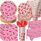 Ceenna 452 Pcs Cherry Party Decoration for 50 Guest, Cherry Paper Plates Napkins Cups Tablecloth Cutlery Straw Summer Fruit Disposable Tableware for Picnic Birthday Baby Shower Party Supplies by Ceenna