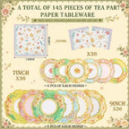 Yungyan 145 Pcs 36 Set Floral Tea Party Supplies, Tea Party Plates and Napkins Set with Tablecloth, Disposable Handle Teacups and Saucers for Birthday Wedding Bridal Shower Decorations(Classic Style) - Image 2